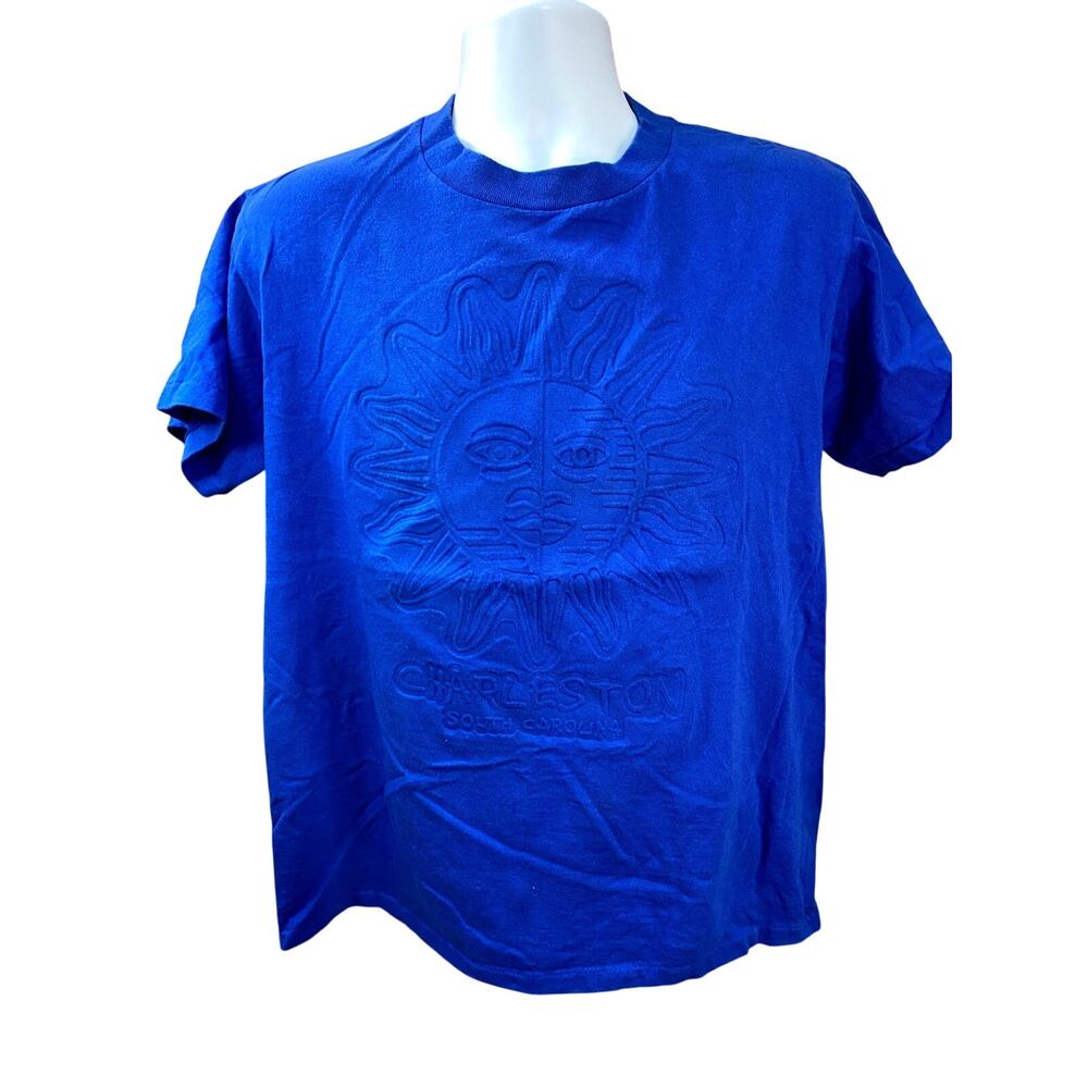 Vintage Sun Embossed Men’s T‑Shirt Size M – Rare Blue Charleston, South Carolina